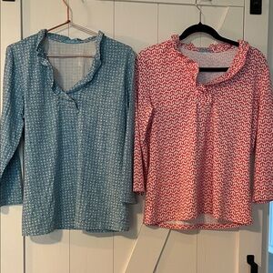 J. McLaughlin Printed Ruffle neck top-sz L-flattering & stylish 💙